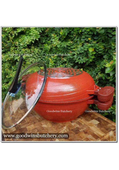 WOK DOUBLE WOK CASSEROLE RED 30cm 3.5kg with glass lid all die casting non stick marble coated SR Korea